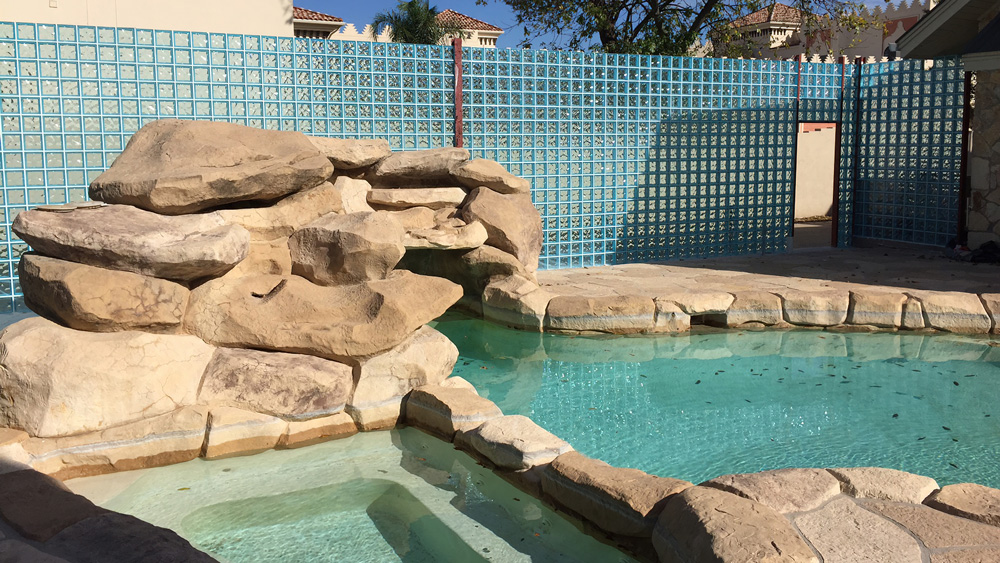 azure glass block wall