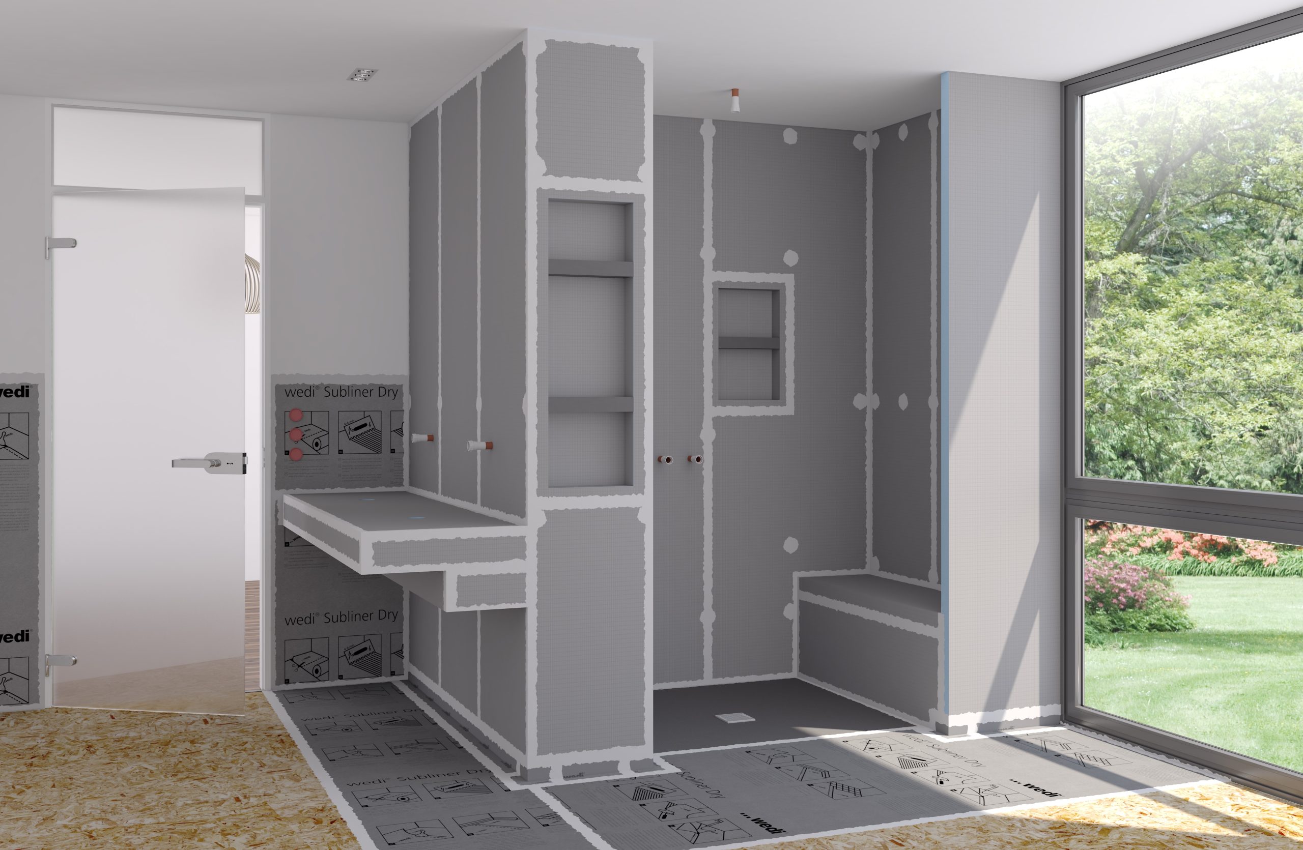 Wedi shower backer boards stacked